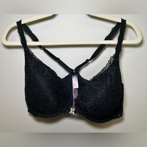 Savage X Fenty Black Lace Front-Closure Bra 36DDD Jeweled Clasp Racerback sexy